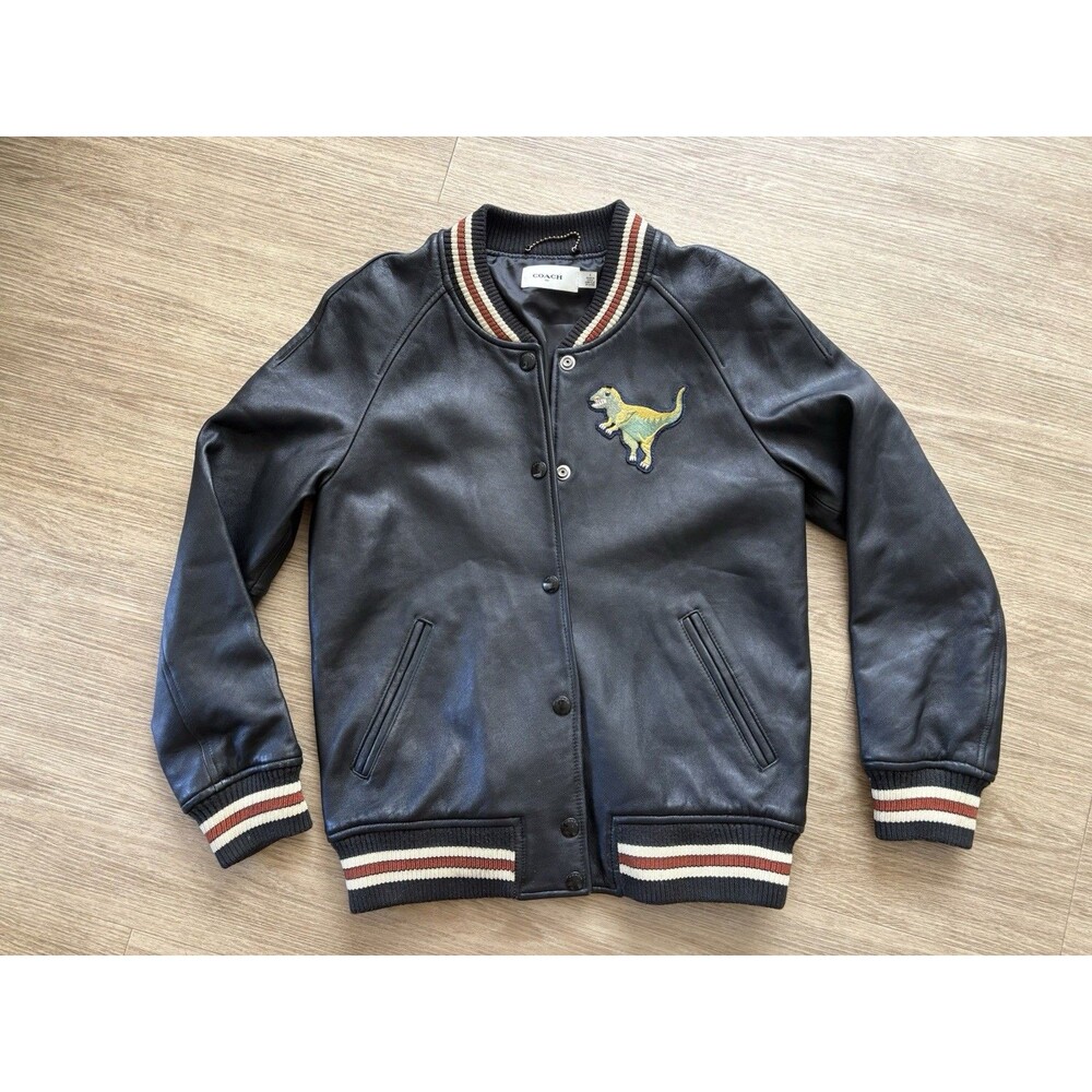 Coach Women's Black Lambskin Leather Rexy Varsity Dinosaur Patch Jacket size 4